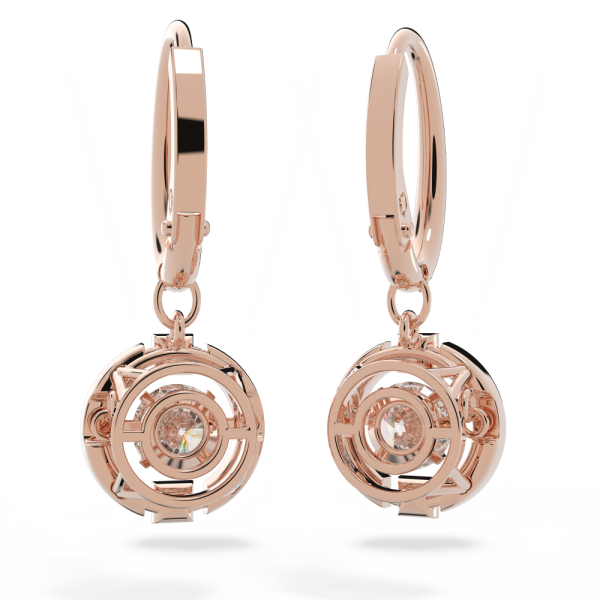 Brincos Swarovski Compridos Sparkling Dance Lapidação Redonda Branco Lacado a Rosa Dourado