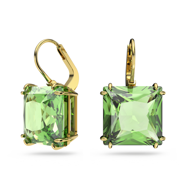 Brincos Swarovski Compridos Millenia Lapidação Quadrada Verde Lacado a Dourado