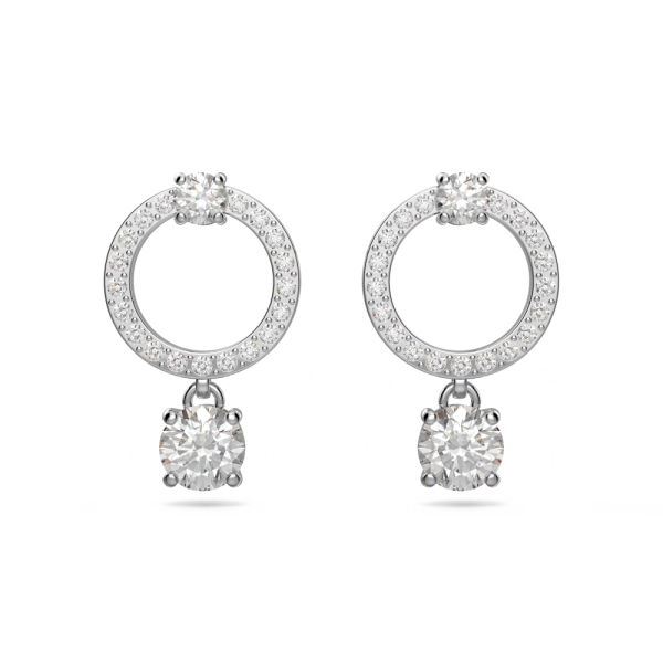 Brincos Swarovski Argola Attract Lapidação Redonda Brancos Lacado a Ródio