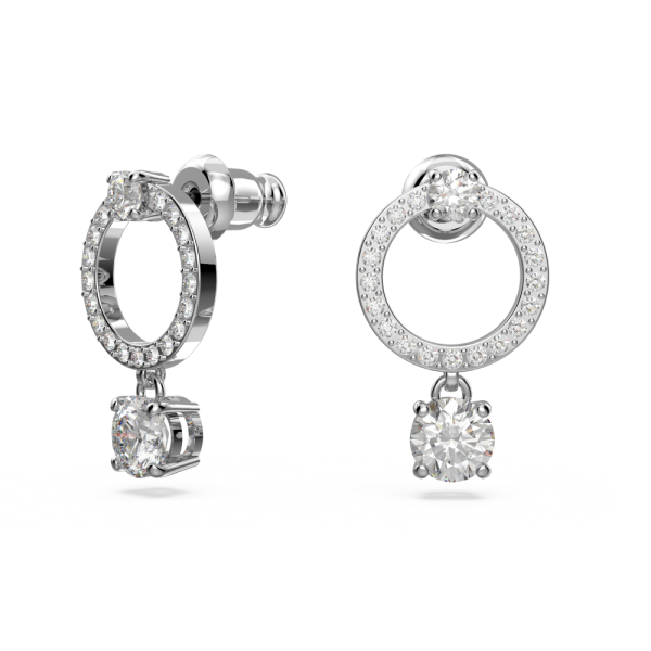 Brincos Swarovski Argola Attract Lapidação Redonda Brancos Lacado a Ródio