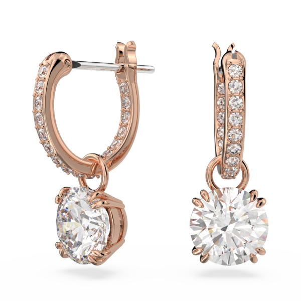 Brincos Swarovski Compridos Constella Lapidação Redonda Branco Lacado a Rosa Dourado