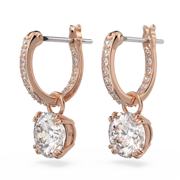 Brincos Swarovski Compridos Constella Lapidação Redonda Branco Lacado a Rosa Dourado