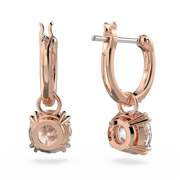 Brincos Swarovski Compridos Constella Lapidação Redonda Branco Lacado a Rosa Dourado