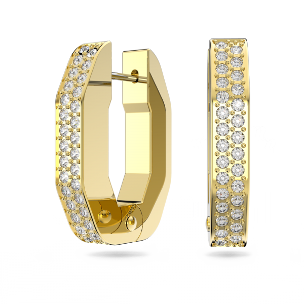 Brincos Swarovski Argola Dextera Modelo Octagonal Pequenas Brancos Lacado a Dourado