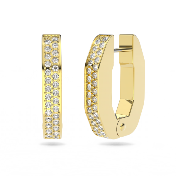 Brincos Swarovski Argola Dextera Modelo Octagonal Pequenas Brancos Lacado a Dourado