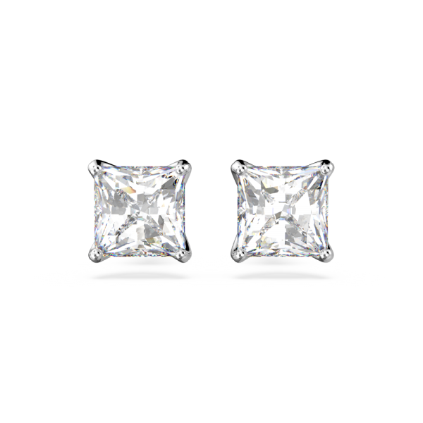 Brincos Swarovski Stud Attract Lapidação Quadrada Branco Lacado a Ródio