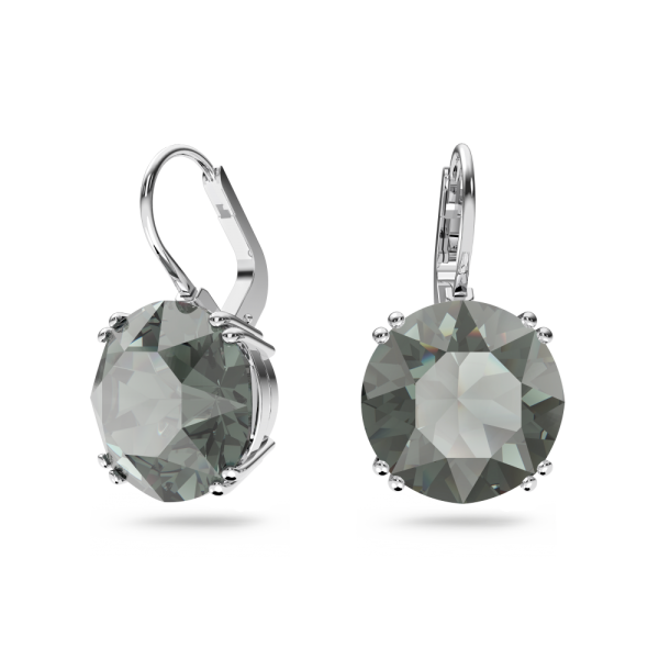 Brincos Swarovski Compridos Millenia Lapidação Redonda Pretos Lacado a Ródio