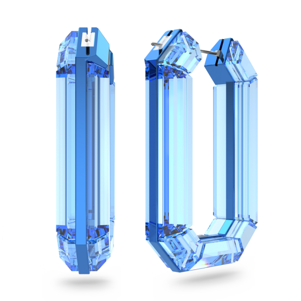 Brincos Swarovski Argola Lucent Marcante Modelo Octagonal Azul