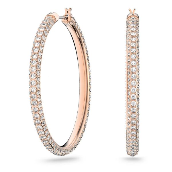 Brincos Swarovski Argola Stone Pavé Grandes Brancos Lacado a Rosa Dourado