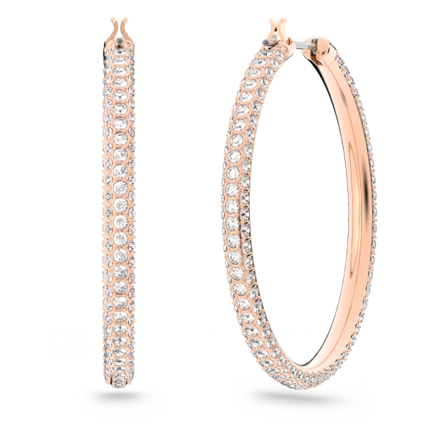 Brincos Swarovski Argola Stone Pavé Grandes Brancos Lacado a Rosa Dourado