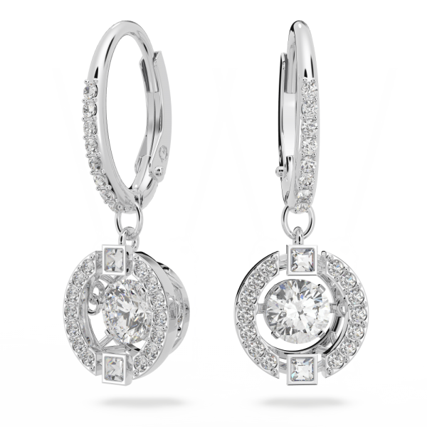 Brincos Swarovski Compridos Sparkling Dance Lapidação Redonda Branco Lacado a Ródio