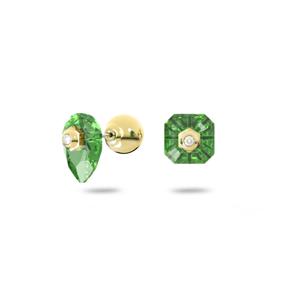 Brincos Swarovski Stud Numina Design Assimétrico Combinação de Lapidações Verde Lacado a Dourado