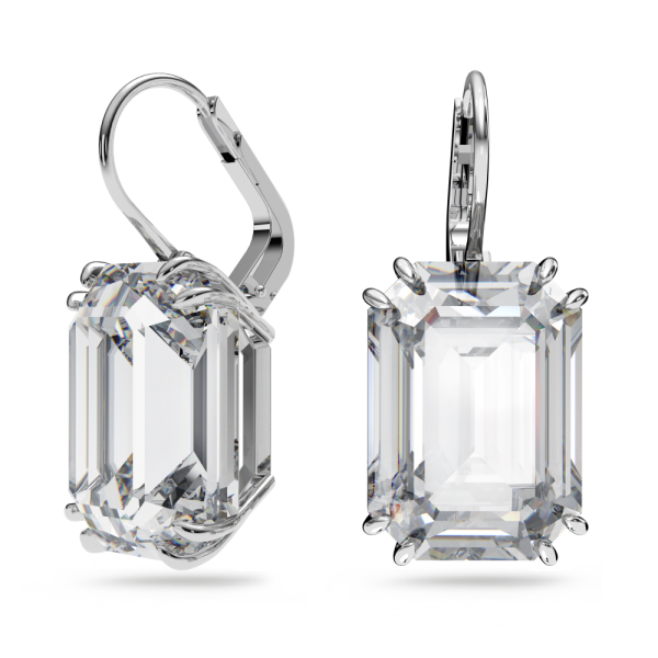 Brincos Swarovski Compridos Millenia Lapidação Octogonal Branco Lacado a Ródio