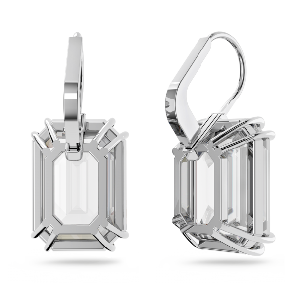 Brincos Swarovski Compridos Millenia Lapidação Octogonal Branco Lacado a Ródio
