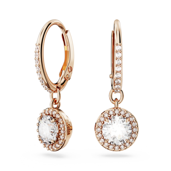 Brincos Swarovski Compridos Constella Lapidação Redonda Pavé Branco Lacado a Rosa Dourado