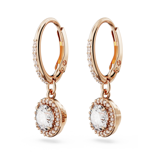 Brincos Swarovski Compridos Constella Lapidação Redonda Pavé Branco Lacado a Rosa Dourado