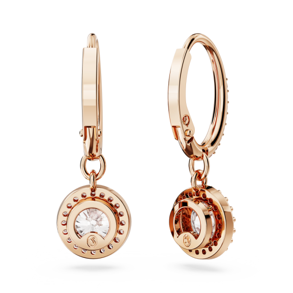 Brincos Swarovski Compridos Constella Lapidação Redonda Pavé Branco Lacado a Rosa Dourado