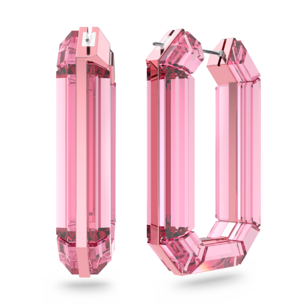 Brincos Swarovski Argola Lucent Marcante Modelo Octagonal Rosa