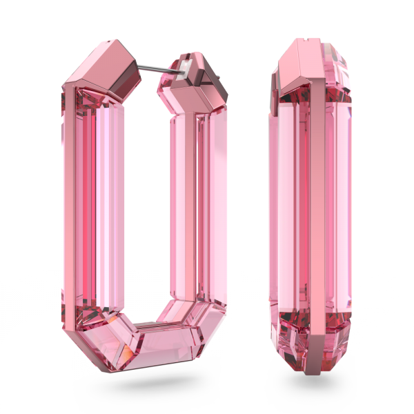 Brincos Swarovski Argola Lucent Marcante Modelo Octagonal Rosa