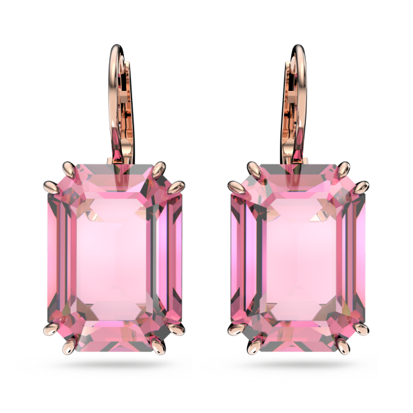 Brincos Swarovski Compridos Millenia Lapidação Octogonal Rosa Lacado a Rosa Dourado B