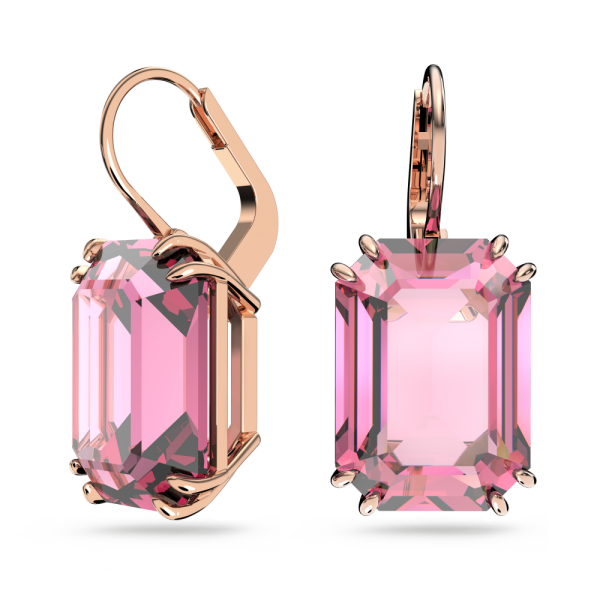 Brincos Swarovski Compridos Millenia Lapidação Octogonal Rosa Lacado a Rosa Dourado B