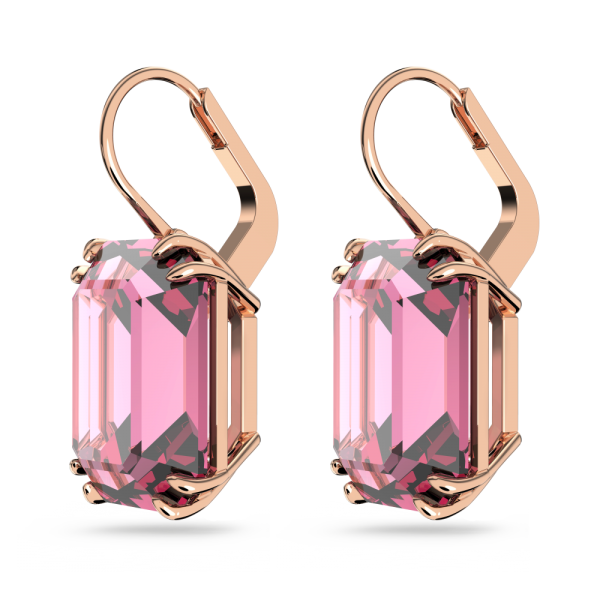 Brincos Swarovski Compridos Millenia Lapidação Octogonal Rosa Lacado a Rosa Dourado B