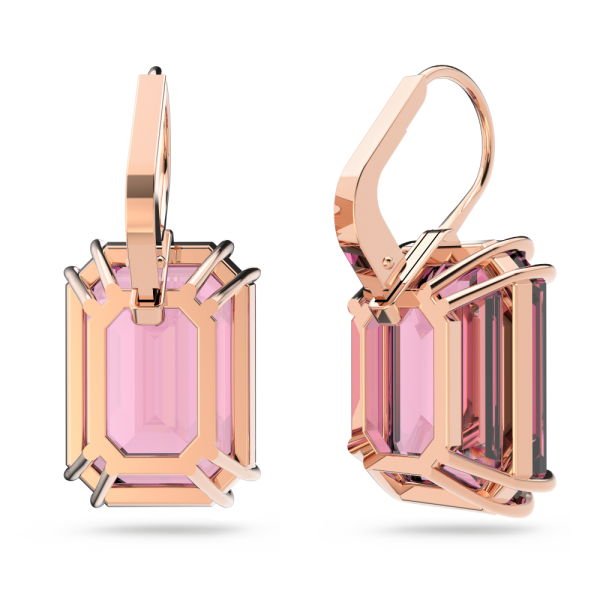 Brincos Swarovski Compridos Millenia Lapidação Octogonal Rosa Lacado a Rosa Dourado B