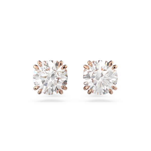 Brincos Swarovski Stud Constella Lapidação Redonda Branco Lacado a Rosa Dourado