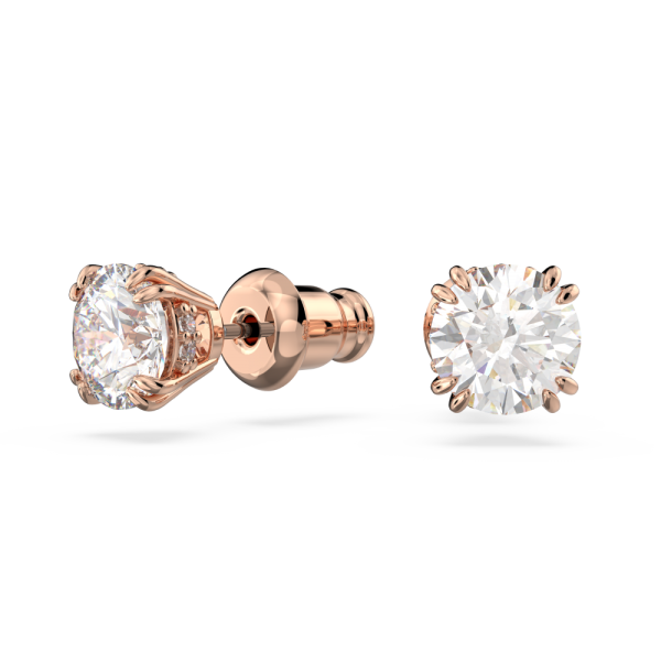 Brincos Swarovski Stud Constella Lapidação Redonda Branco Lacado a Rosa Dourado