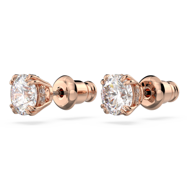 Brincos Swarovski Stud Constella Lapidação Redonda Branco Lacado a Rosa Dourado