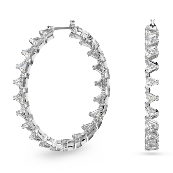 Brincos Swarovski Argola Ortyx Lapidação em Triângulo Brancos Lacado a Ródio