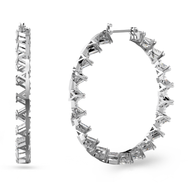 Brincos Swarovski Argola Ortyx Lapidação em Triângulo Brancos Lacado a Ródio