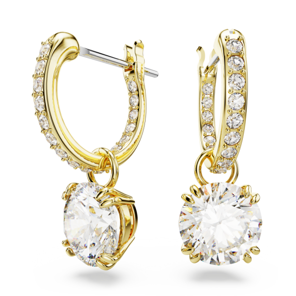 Brincos Swarovski Compridos Constella Lapidação Redonda Branco Lacado a Dourado