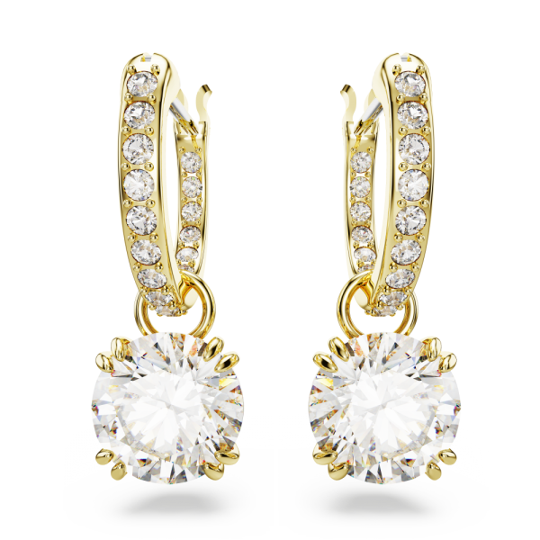 Brincos Swarovski Compridos Constella Lapidação Redonda Branco Lacado a Dourado
