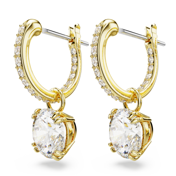 Brincos Swarovski Compridos Constella Lapidação Redonda Branco Lacado a Dourado