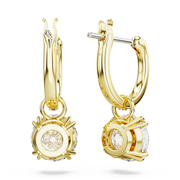 Brincos Swarovski Compridos Constella Lapidação Redonda Branco Lacado a Dourado