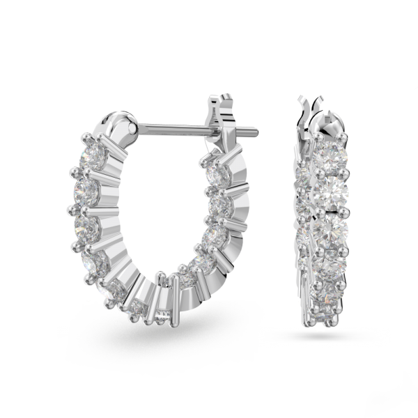 Brincos Swarovski Argola Vittore Lapidação Redonda Brancos Lacado a Ródio