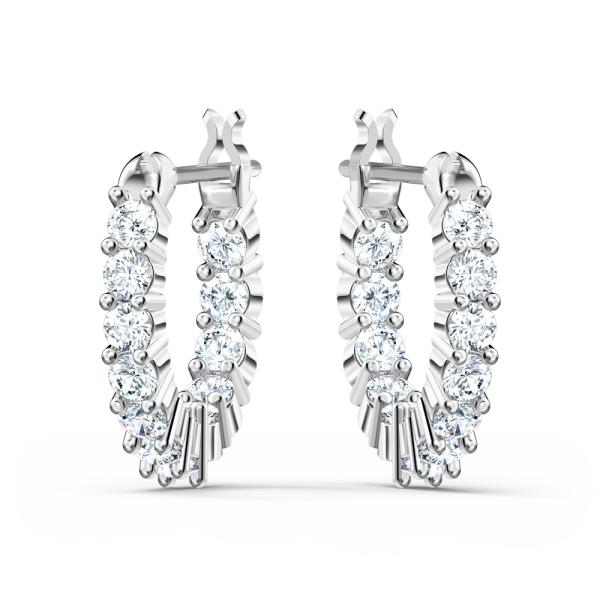 Brincos Swarovski Argola Vittore Lapidação Redonda Brancos Lacado a Ródio