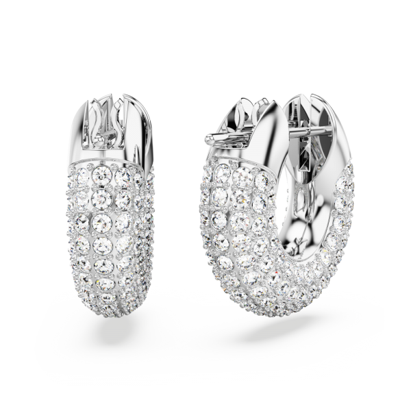 Brincos Swarovski Argola Dextera Pequenas Brancos Lacado a Ródio