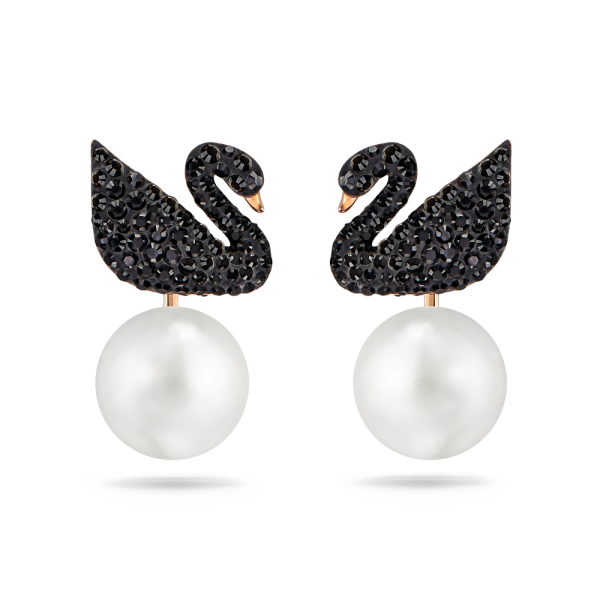 Invólucros para Brincos Swarovski Iconic Swan Cisne Preto Lacado a Rosa Dourado