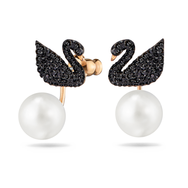Invólucros para Brincos Swarovski Iconic Swan Cisne Preto Lacado a Rosa Dourado