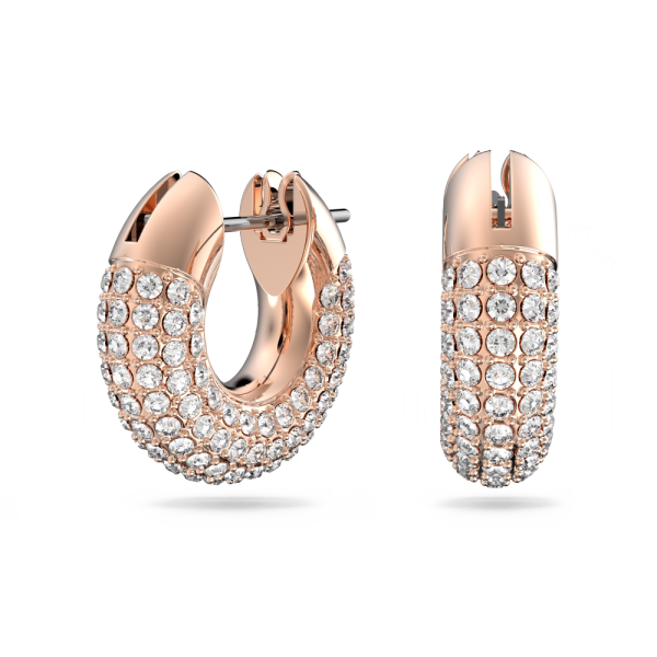 Brincos Swarovski Argola Dextera Pequenas Brancos Lacado a Rosa Dourado