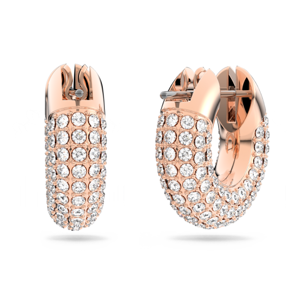 Brincos Swarovski Argola Dextera Pequenas Brancos Lacado a Rosa Dourado