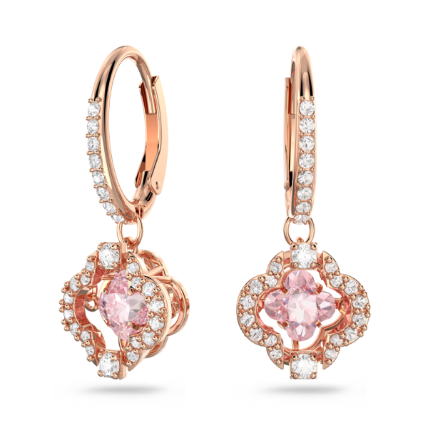 Brincos Swarovski Compridos Sparkling Dance Trevo de Quatro Folhas Rosa Lacado a Rosa Dourado