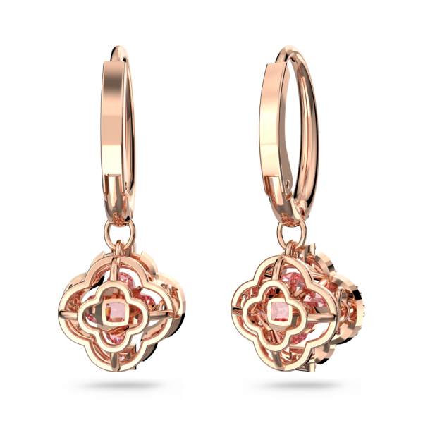 Brincos Swarovski Compridos Sparkling Dance Trevo de Quatro Folhas Rosa Lacado a Rosa Dourado