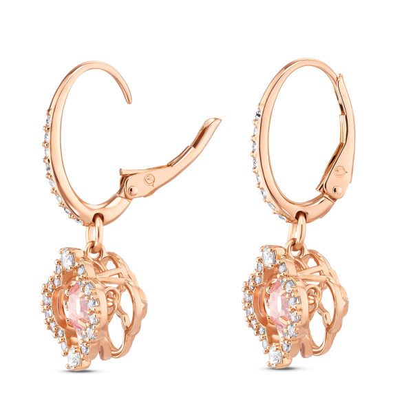 Brincos Swarovski Compridos Sparkling Dance Trevo de Quatro Folhas Rosa Lacado a Rosa Dourado