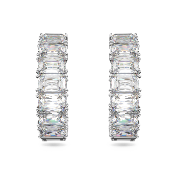 Brincos Swarovski Argola Millenia Lapidação Octogonal Brancos Lacado a Ródio