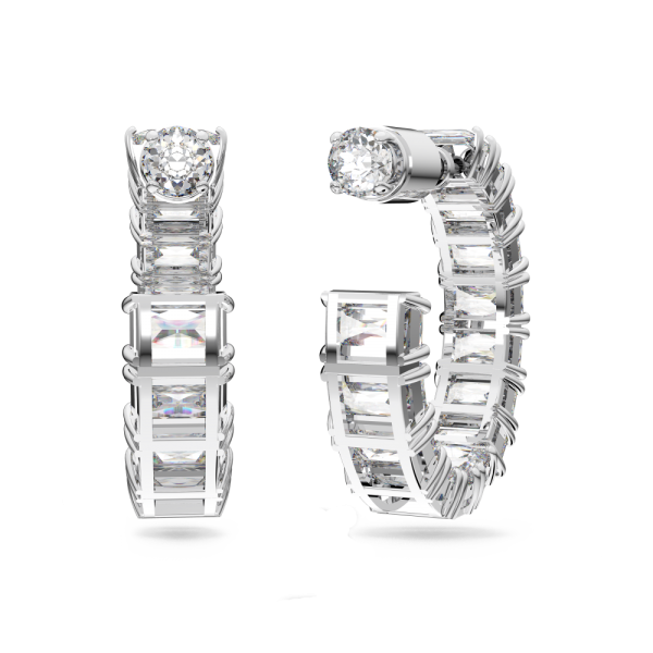 Brincos Swarovski Argola Millenia Lapidação Octogonal Brancos Lacado a Ródio