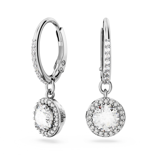 Brincos Swarovski Compridos Constella Lapidação Redonda Pavé Branco Lacado a Ródio