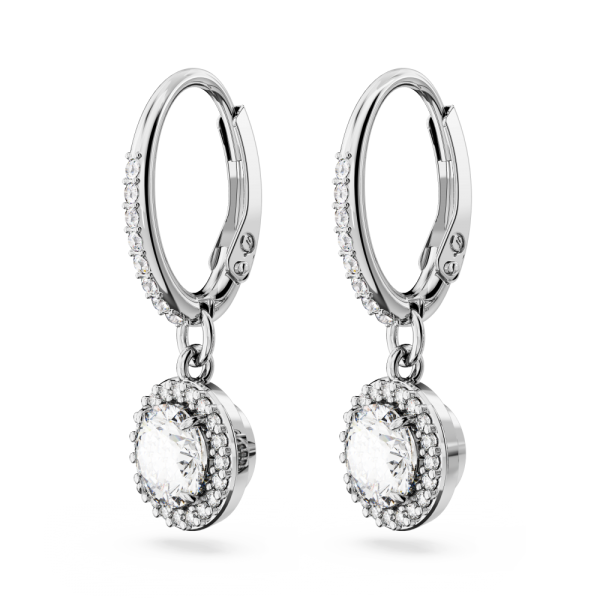 Brincos Swarovski Compridos Constella Lapidação Redonda Pavé Branco Lacado a Ródio